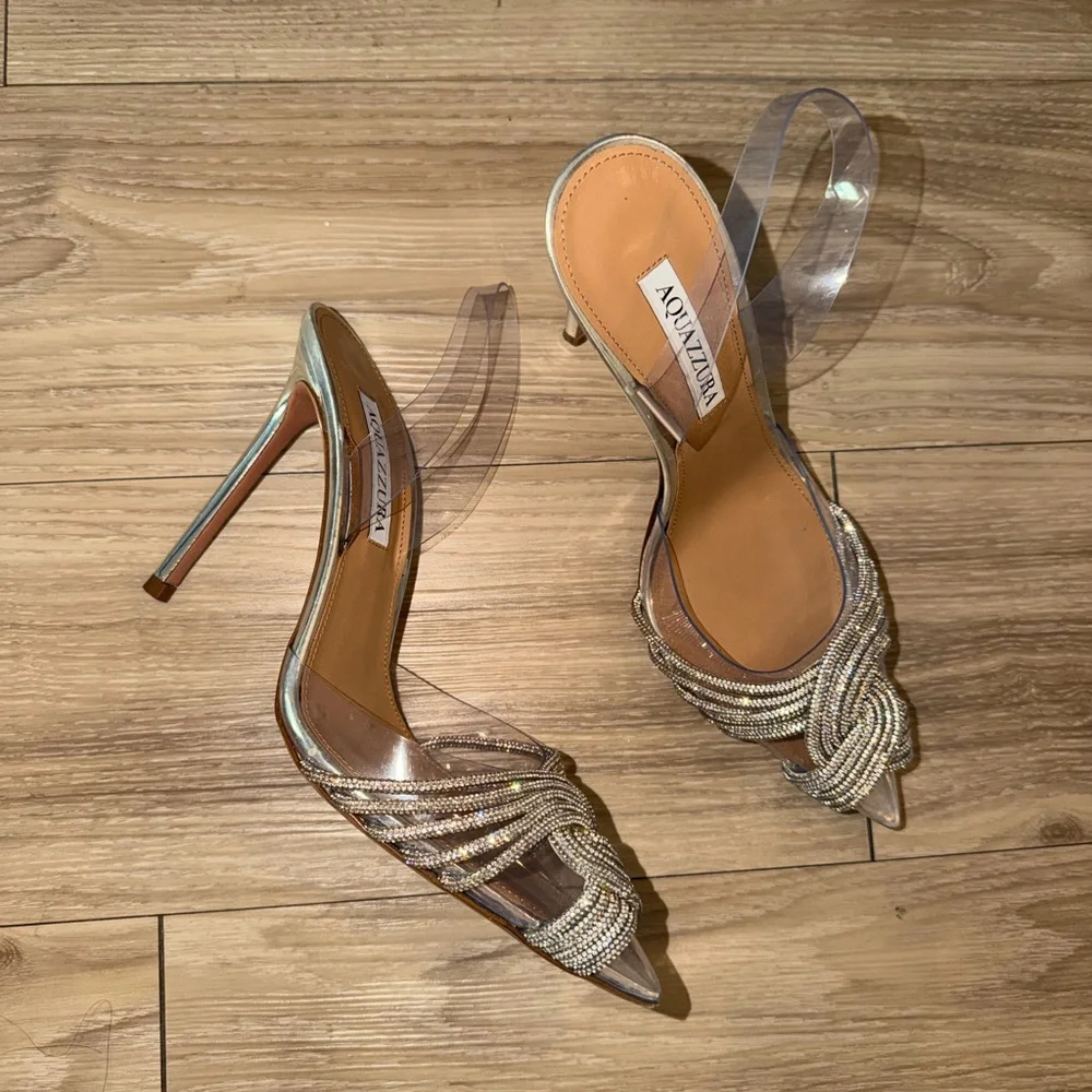 Aquazzura Gatsby Plexi Slingback Pointed-Toe Heels - Picture 2 of 6